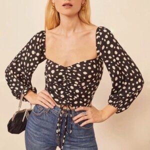 Reformation 3/4 Sleeve Polka dot Strapless Sexy Cute Blouse Top Size 4
